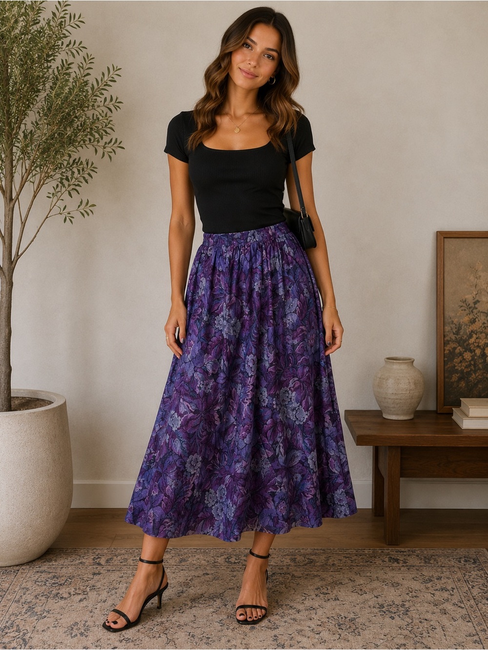 Vintage ‘M’ Women's Purple Floral Maxi Skirt